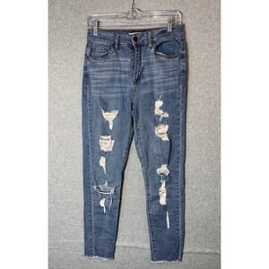 Dollhouse Jeans Women's 5(27X25) Blue Denim Cotton Stretch Distressed Skinny Leg